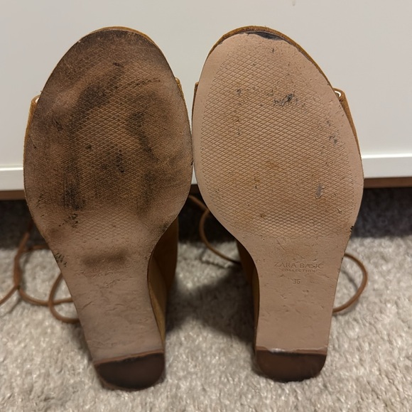Zara Brown Suede Leather Wrap Wedges Sandals size 36 6 - Picture 6 of 7